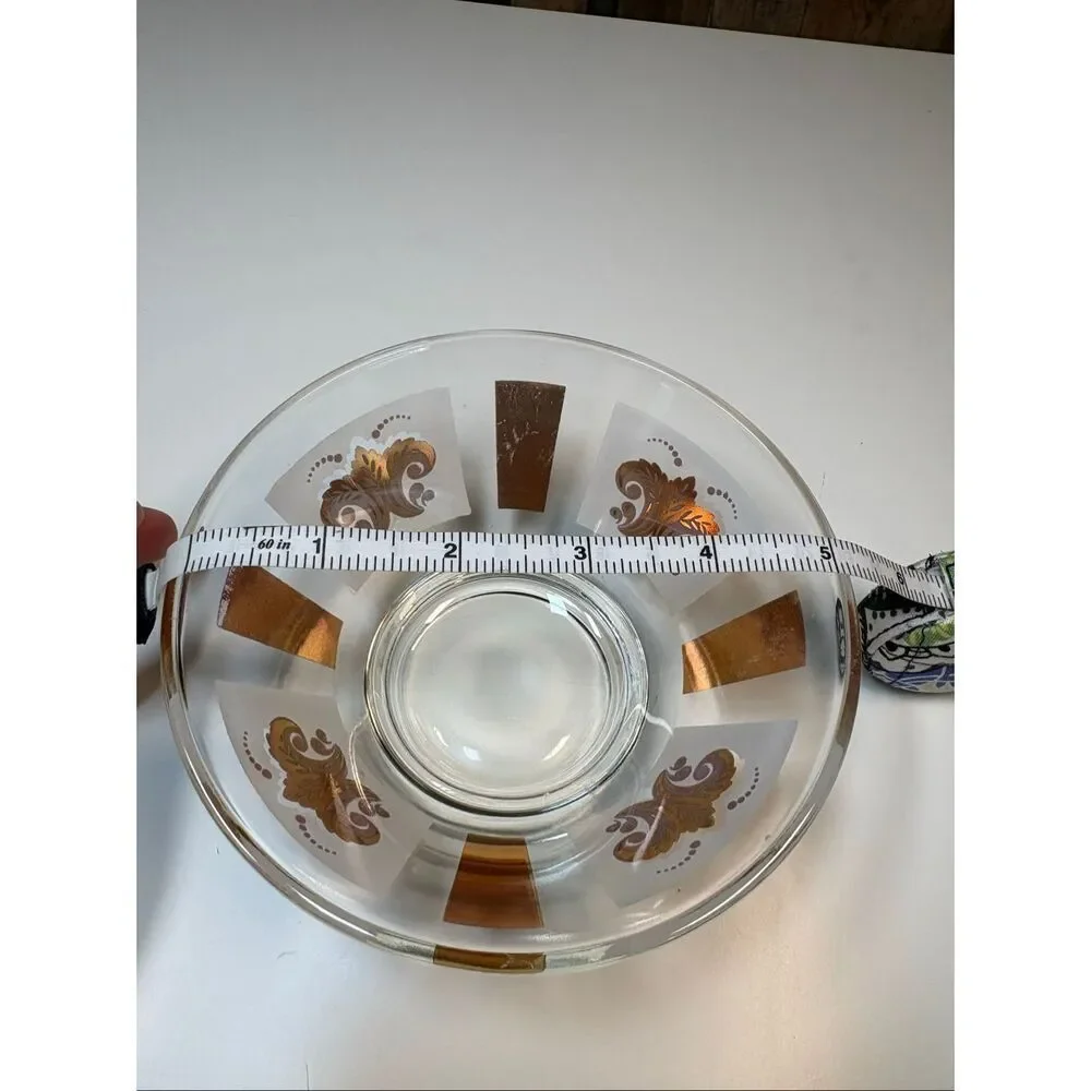 Vintage Mid Century Gold Scroll Barware Glass Bowl Atomic Style
